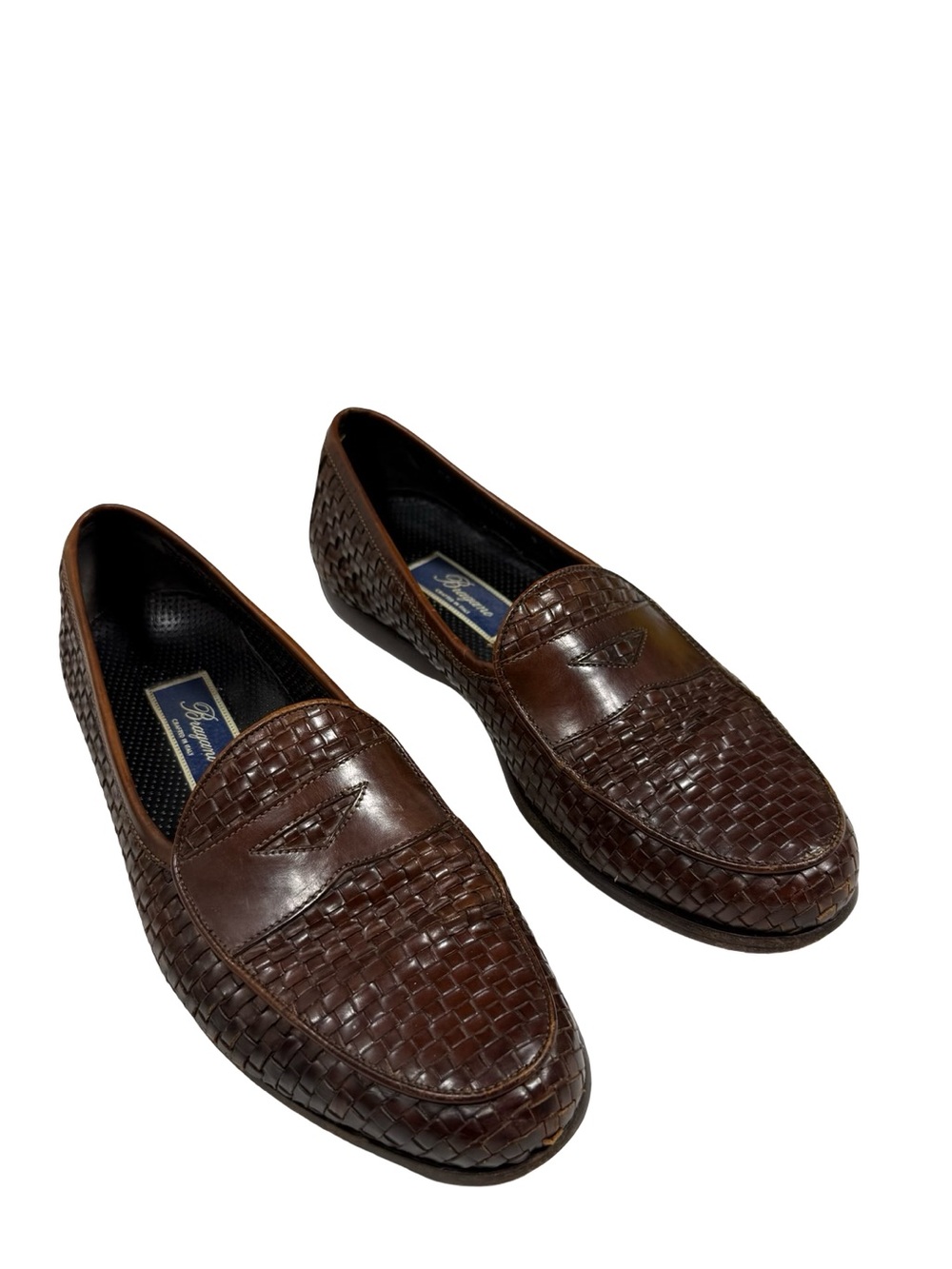 Bragano Italy Woven Leather Loafers Men’s 9 Brown Basketweave Quiet Luxury